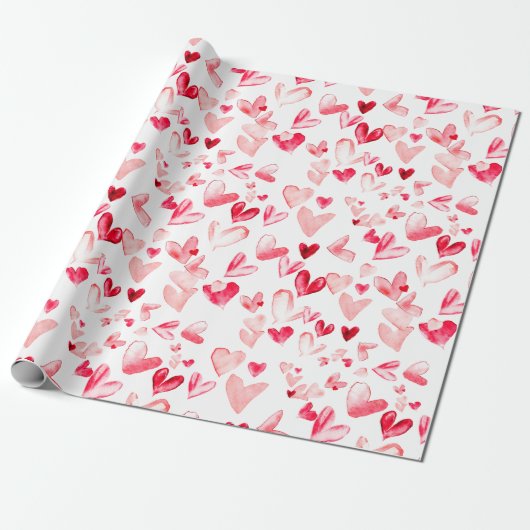 Valentine Hearts Whimsical Wasserfarbe Rosa Rot Geschenkpapier (Ungerollt)