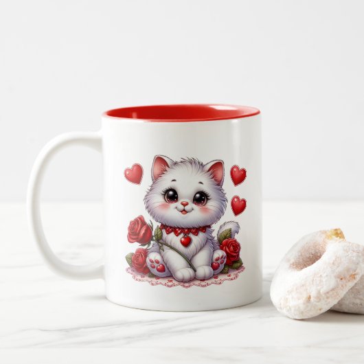 Valentine Hearts Zweifarbige Tasse (Mit Donut)