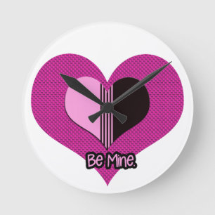 Valentine Herz Rosa und Schwarz Sei Mein Runde Wanduhr