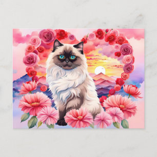 Valentine Himalayan cat im Herzen der Rose Sunset Postkarte