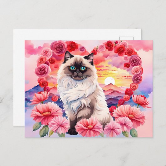 Valentine Himalayan cat im Herzen der Rose Sunset Postkarte (Vorne/Hinten)