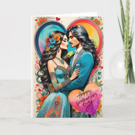 Valentine Hippie Couple in Embrace Ankündigung