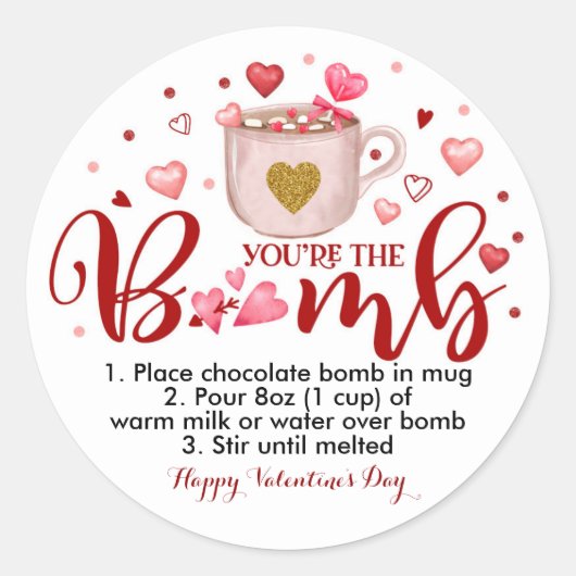 Valentine Hot Chocolate Cocoa Bombe Round Sticker (Vorderseite)
