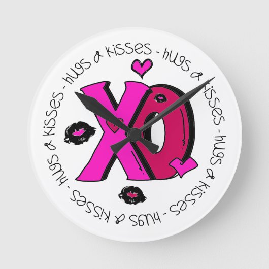 Valentine Hugs und Kisses Runde Wanduhr (Vorderseite)