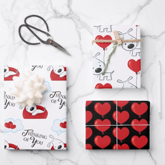 Valentine Hund und Herz Wrapping Paper Sheet Set Geschenkpapier Set (Vorderseite)