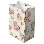 Valentine Ivory Retro Hörmuster Mittlere Geschenktüte (Vorderseite Schrägansicht)