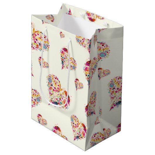 Valentine Ivory Retro Hörmuster Mittlere Geschenktüte (Vorderseite Schrägansicht)