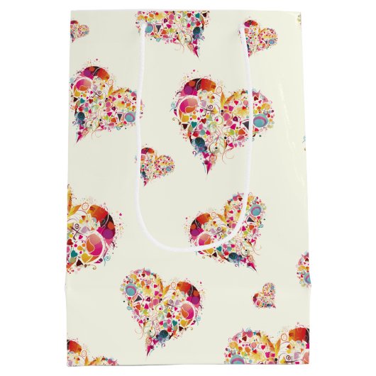 Valentine Ivory Retro Hörmuster Mittlere Geschenktüte (Rückseite)