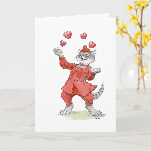 Valentine Juggling Cat Card Karte (Gelbe Blume)
