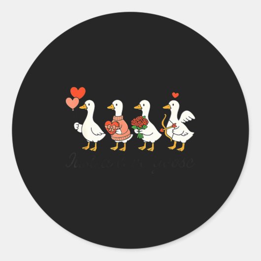 Valentine Just A Love Goose Funny Goose Hearts For Runder Aufkleber (Vorderseite)