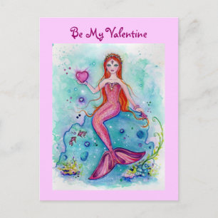 Valentine-Karte rosa Meerjungfrauen von René Feiertagspostkarte