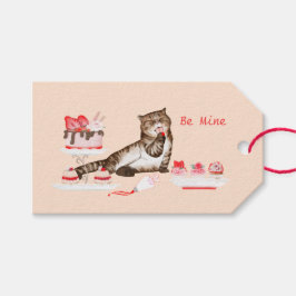 Valentine Katze mit Süßigkeiten und Bäckerei Rosa  Geschenkanhänger