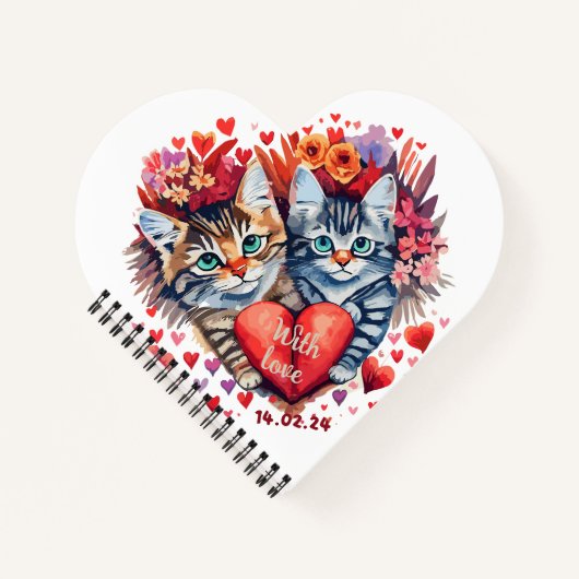 Valentine Katzen mit Herz Notizblock (Vorderseite)