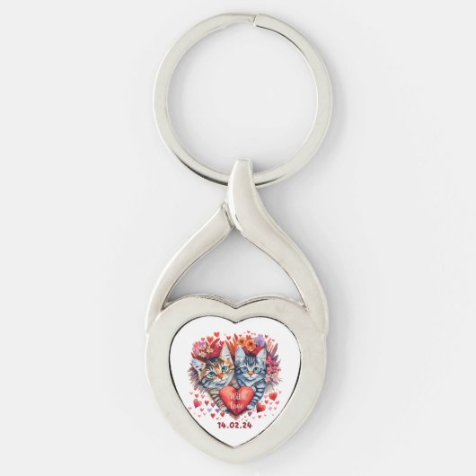 Valentine Katzen mit Herz Schlüsselanhänger (Vorderseite)