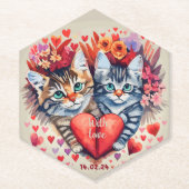 Valentine Katzen mit Herz Untersetzer (Vorderseite)