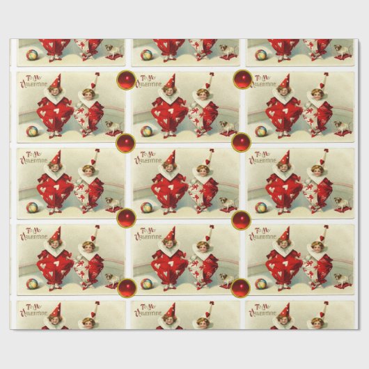 VALENTINE KIND CLOWNS MIT ROTEN RUBY GEMSTONS GESCHENKPAPIER (Flach)