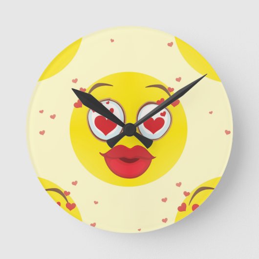 Valentine kiss Emoji Runde Wanduhr (Vorderseite)