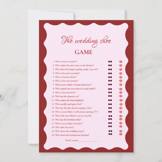 Valentine kiss miss good by Weding Shoe Game Card Ankündigung (Vorderseite)