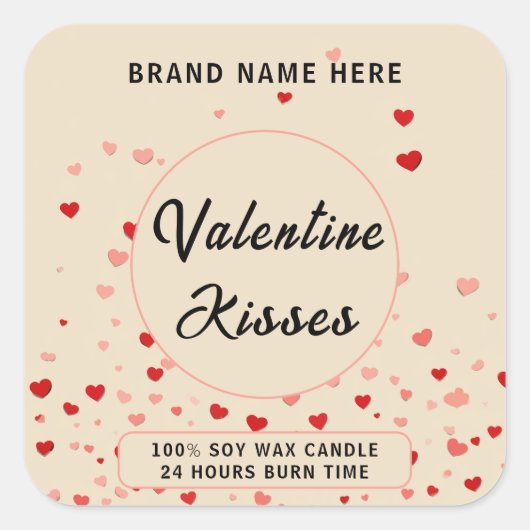 Valentine Kisses Candle –  Modern Love Label Quadratischer Aufkleber (Vorderseite)