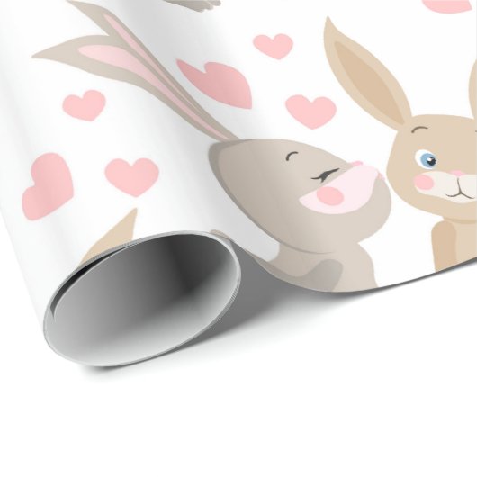Valentine Kissing Bunnies Geschenkpapier (Rolleneckpunkt)