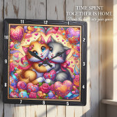 Valentine Kitten Hug Heart Wall Quadratische Wanduhr