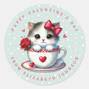 Valentine Kitten Personalisierter Name Rundaufkleb Runder Aufkleber