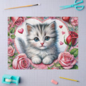Valentine Kitten With Roses Tissue Paper Seidenpapier (Basteln)