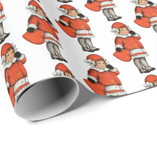 VALENTINE KLEINES MÄDCHEN MIT HERZ-Wrapping Paper Geschenkpapier (Rolleneckpunkt)