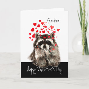 Valentine Liebe Fun Raccoon Blows Kisses Grandson Feiertagskarte