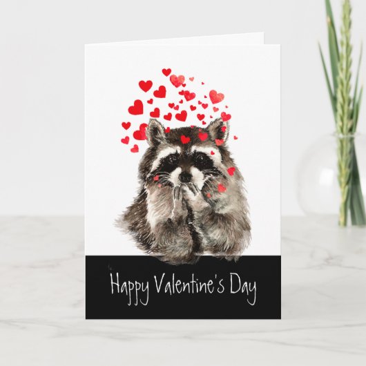 Valentine Liebe Fun Raccoon Kisses Feiertagskarte (Vorderseite)