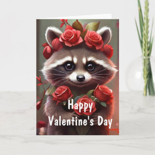 Valentine Liebe Fun Raccoon Kisses und Rose Feiertagskarte