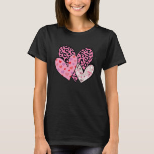 Valentine Liebe Herz Strickter Karierter Leopard T-Shirt