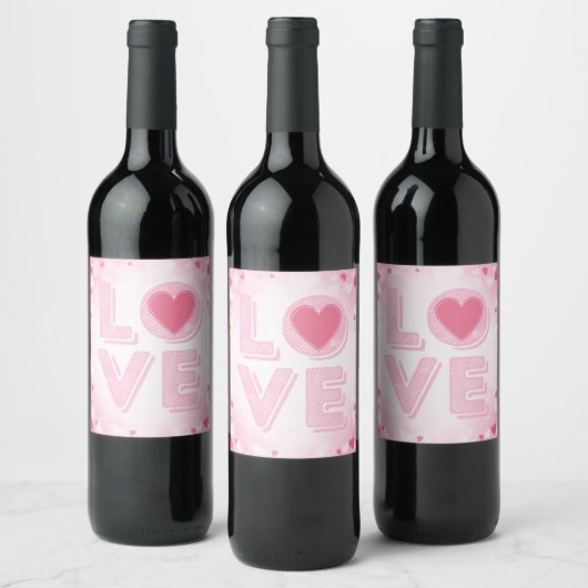 Valentine LIEBE Letter, Pink Hearts Weinkennzeiche Weinetikett (Flaschen)