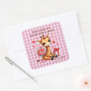 Valentine Liebe Rose Bouquet Giraffe Quadratischer Aufkleber