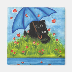 Valentine-Liebe-schwarze Katze durch Bihrle Magnet