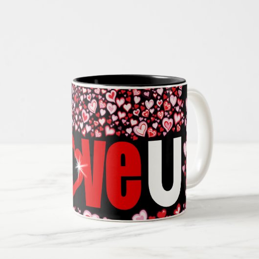 Valentine "Liebe u" Herzen Rosa Schwarze Tasse (VorderseiteRechts)