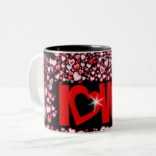 Valentine "Liebe u" Herzen Rosa Schwarze Tasse (Vorderseite Links)