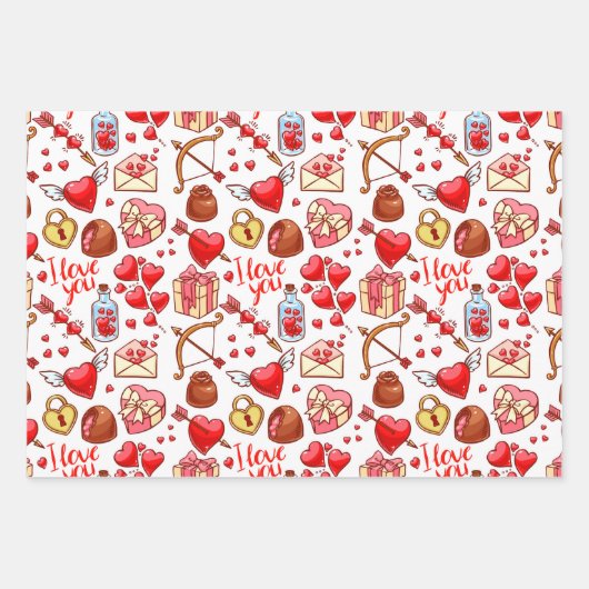 Valentine Liebe Wrapping Paper Set 3 Geschenkpapier Set (Vorderseite)