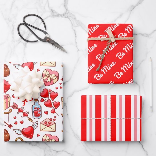 Valentine Liebe Wrapping Paper Set 3 Geschenkpapier Set (Vorderseite)