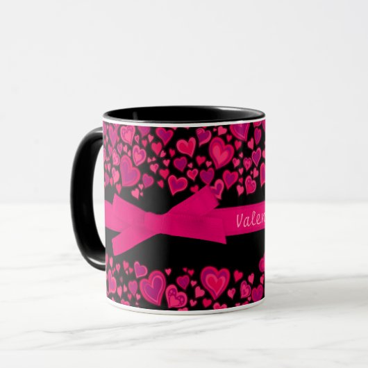 "Valentine Liebe you" - Rosa Schwarze Tasse (Vorderseite Links)