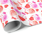 Valentine liebt Vögel und Herzen rosa rote Geschen Geschenkpapier (Rolleneckpunkt)