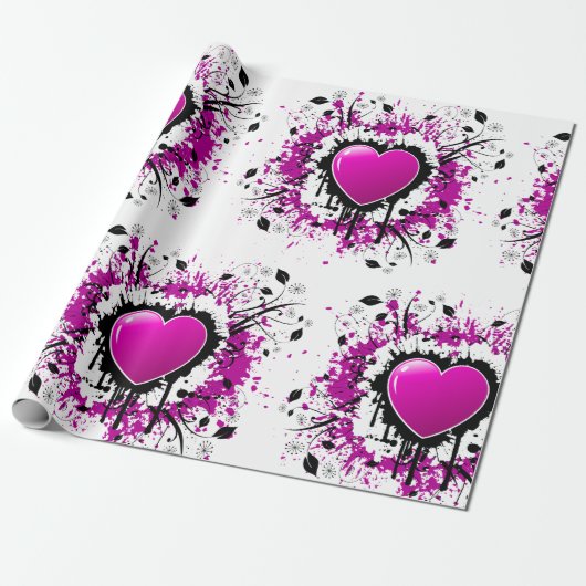 Valentine Lila Heart Geschenkpapier (Ungerollt)