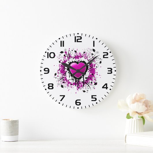 Valentine Lila Heart Große Wanduhr