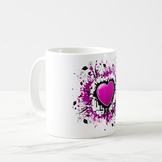Valentine Lila Heart Kaffeetasse (Vorderseite Links)