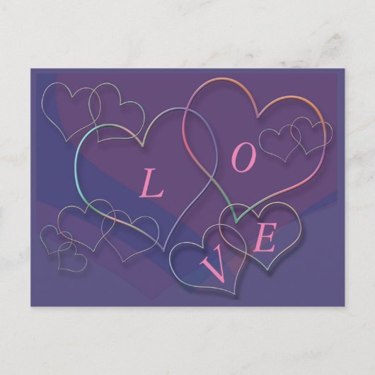 Valentine Linking Heart Kontur Liebe Postkarte (Vorderseite)