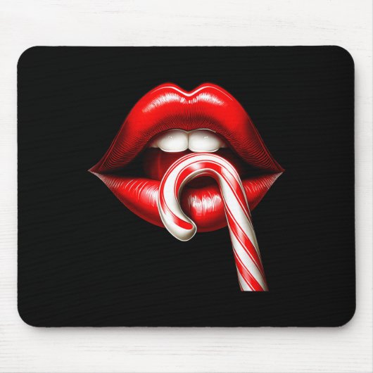 Valentine Lips Kisses Valentines Funny Candy Cane Mousepad (Vorne)
