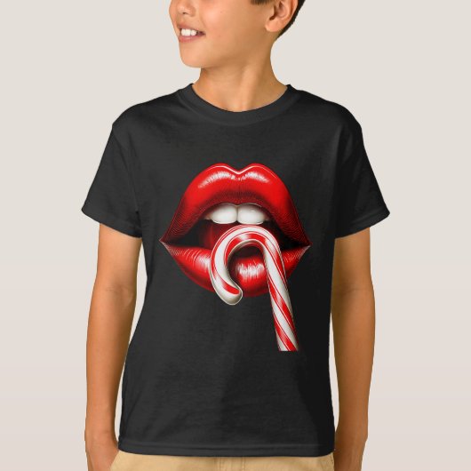 Valentine Lips Kisses Valentines Funny Candy Cane T-Shirt (Vorderseite)