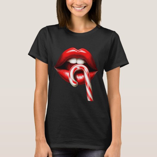 Valentine Lips Kisses Valentines Funny Candy Cane T-Shirt (Vorderseite)