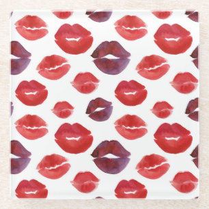 Valentine Lipstick, Aquarellfarbe Nahtlose Drucke. Glasuntersetzer