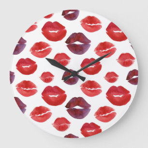 Valentine Lipstick, Aquarellfarbe Nahtlose Drucke. Große Wanduhr